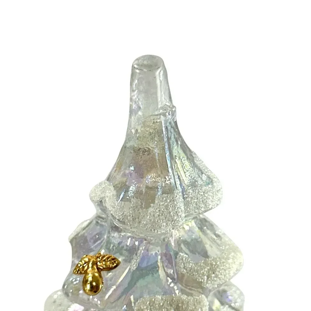 Fenton Art Glass Iridescent Christmas Tree Figurine Gold Accent 6” READ
